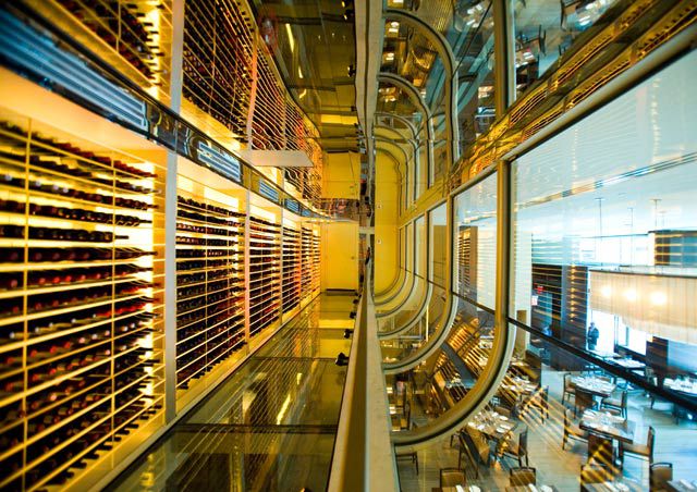 The temperature-controlled wine mezzanine at the new Aureole, where 15,000 bottles are stored on the premises. 